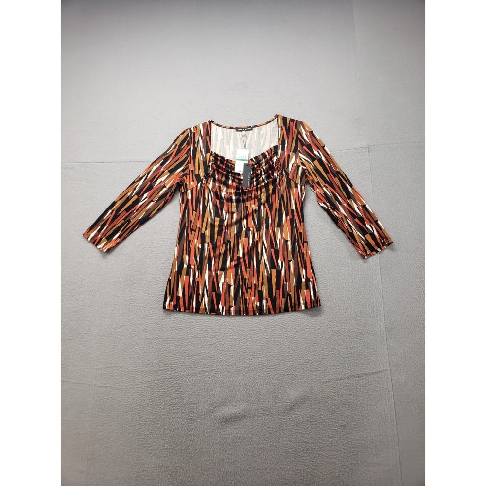 Cable‎ & Gauge Women Tunic Top L Orange Abstract Print Cowl Neck 3/4 Sleeve Boho